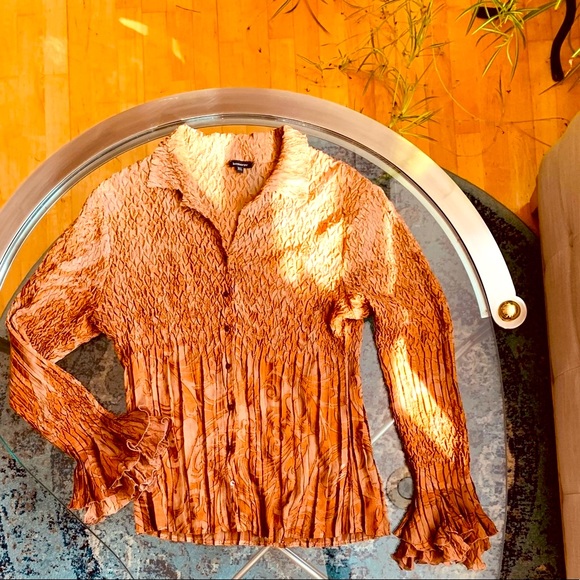 ✨ Komarov✨ Tan-Bronze Ombre V-Neck Blouse W/Double Layered Bell Sleeves - Picture 2 of 9